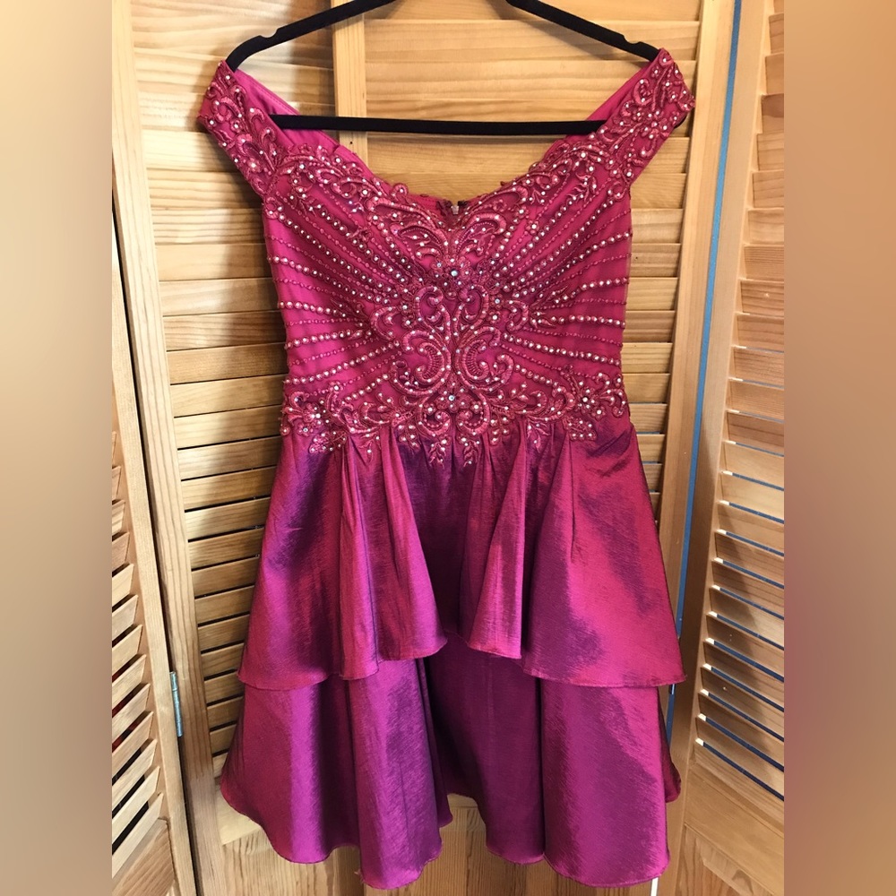 Deep Pink Off the Shoulder Winter Formal Dress